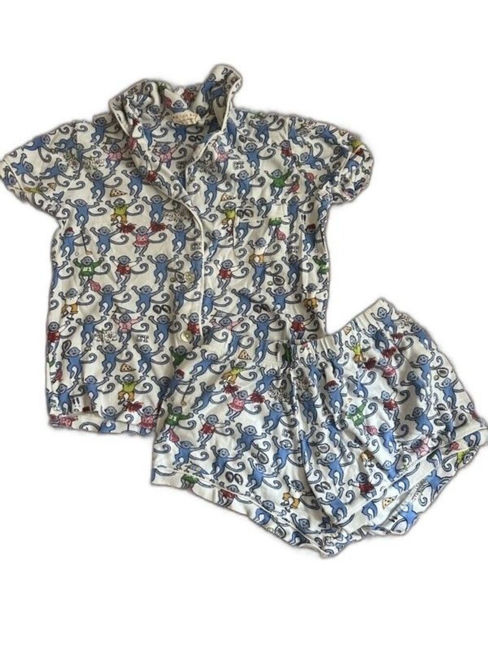 Roller Rabbit Greenwich CT Pajama Set XXS Monkey Print Button Top Shorts